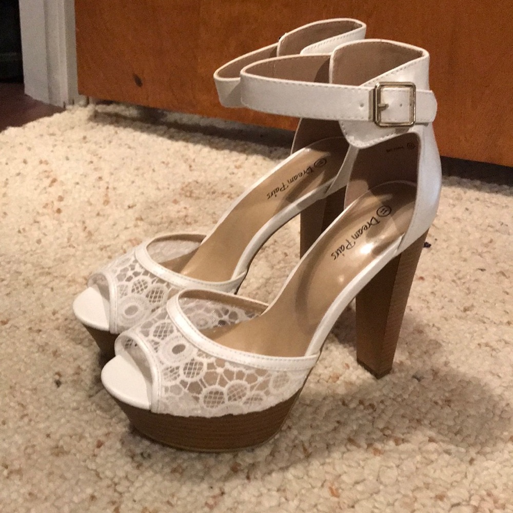 White laced high heels